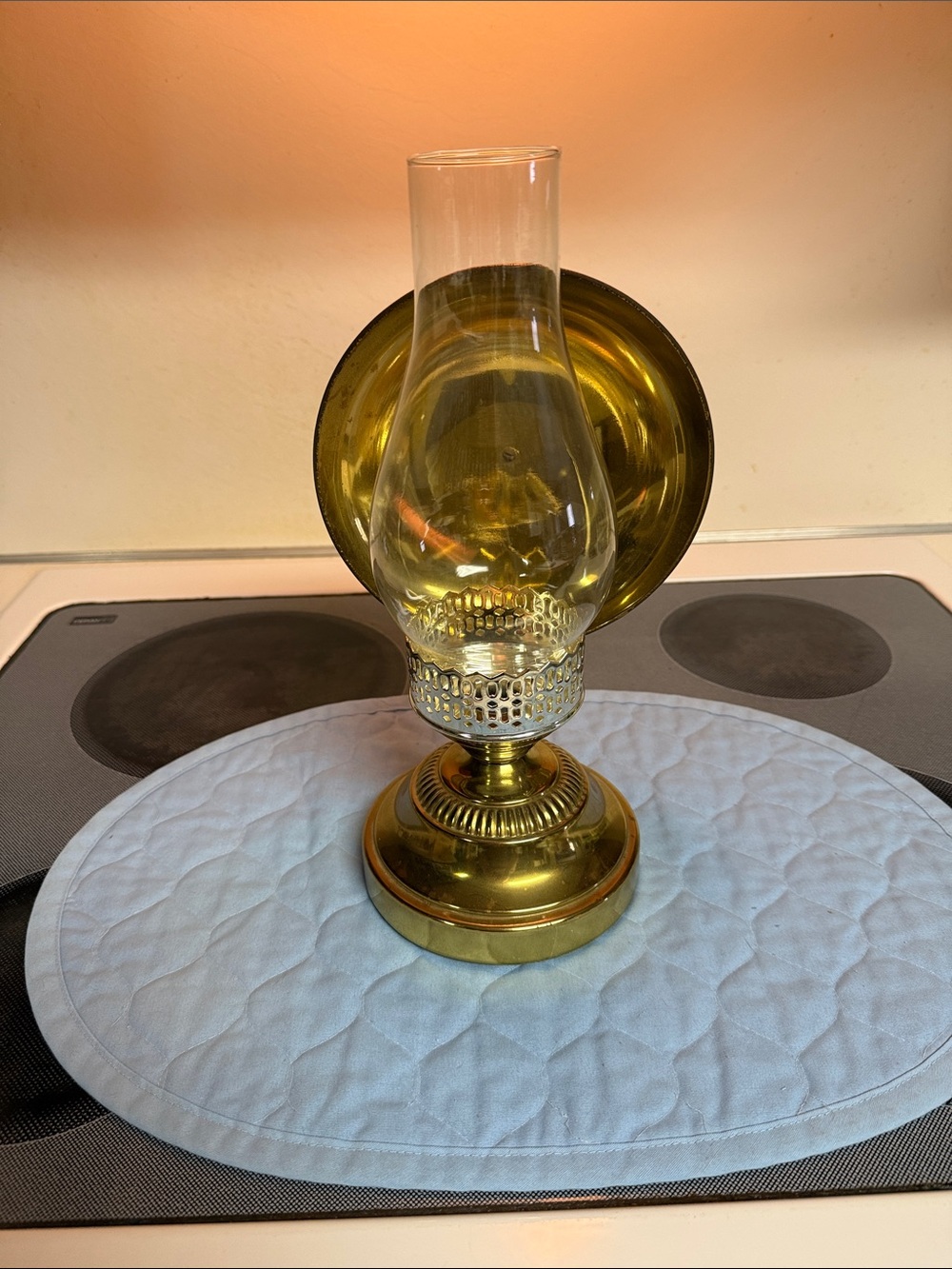 Gold Tone Hurricane Lamp with Glass Hurricane